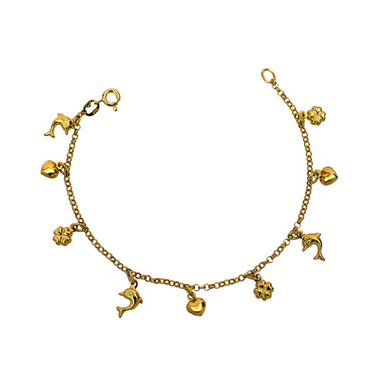Pre-Owned 18ct Gold Belcher Chain Bracelet & 9 Charms 7 Inch