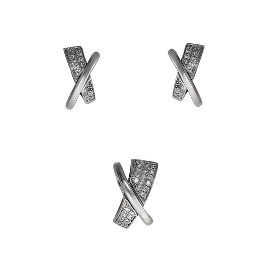 Pre-Owned 18ct White Gold CZ X Design Jewellery SET