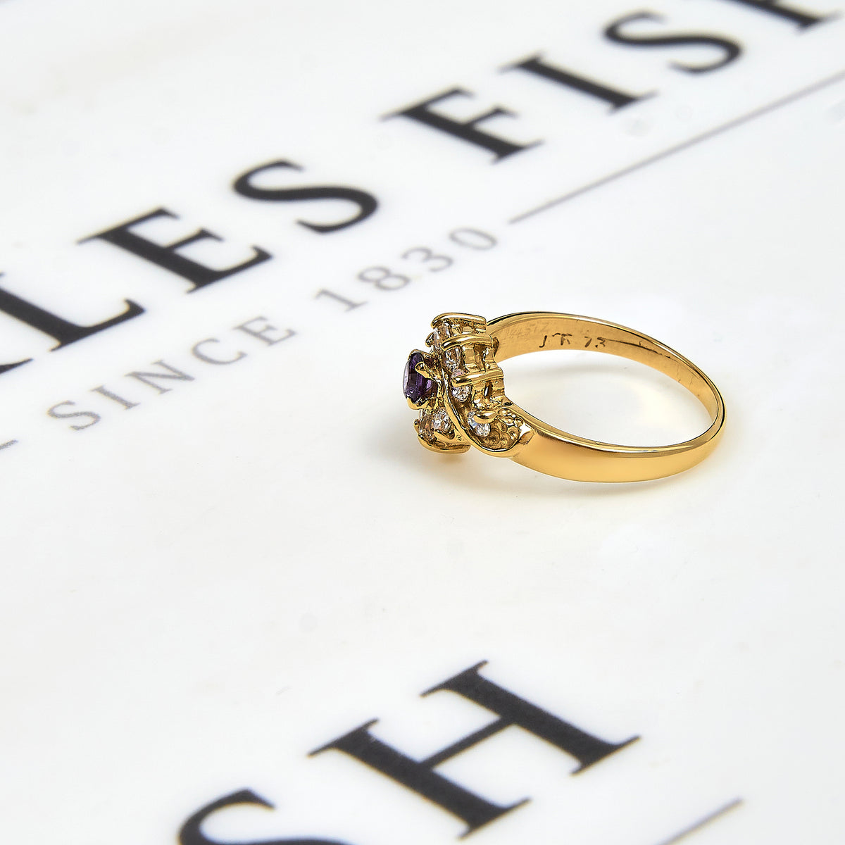 Pre-Owned 9ct Gold Purple & White CZ Cluster Ring Size M