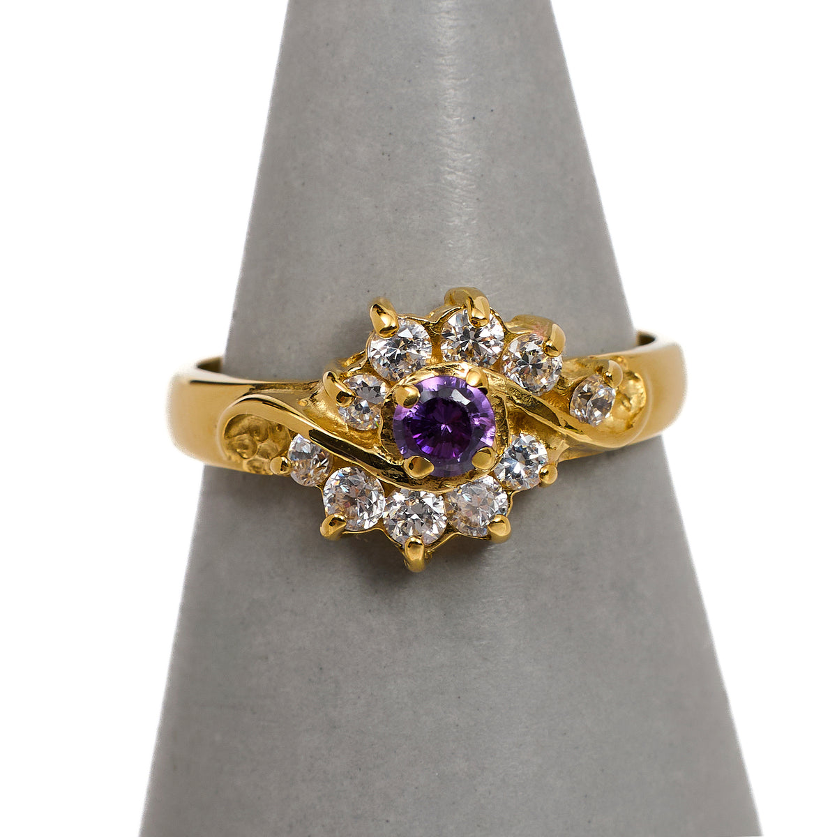 Pre-Owned 9ct Gold Purple & White CZ Cluster Ring Size M