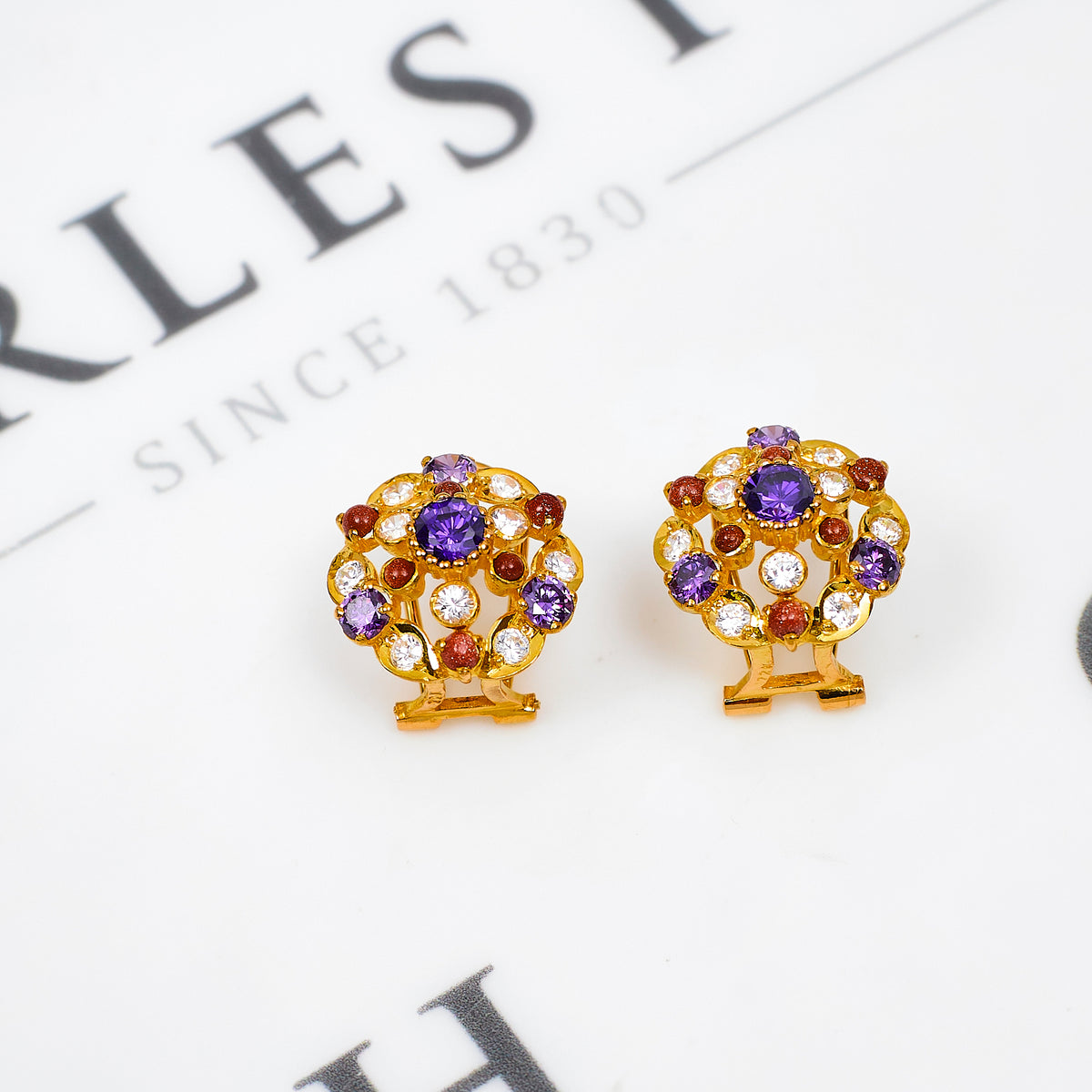 Pre-Owned 22ct Gold Multicoloured Synthetic Stone Earrings