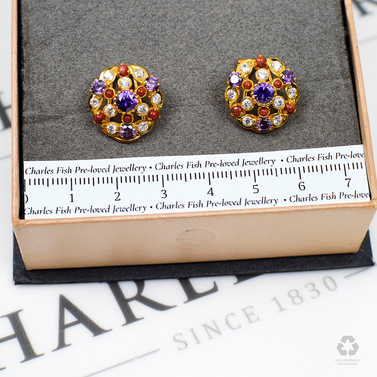 Pre-Owned 22ct Gold Multicoloured Synthetic Stone Earrings