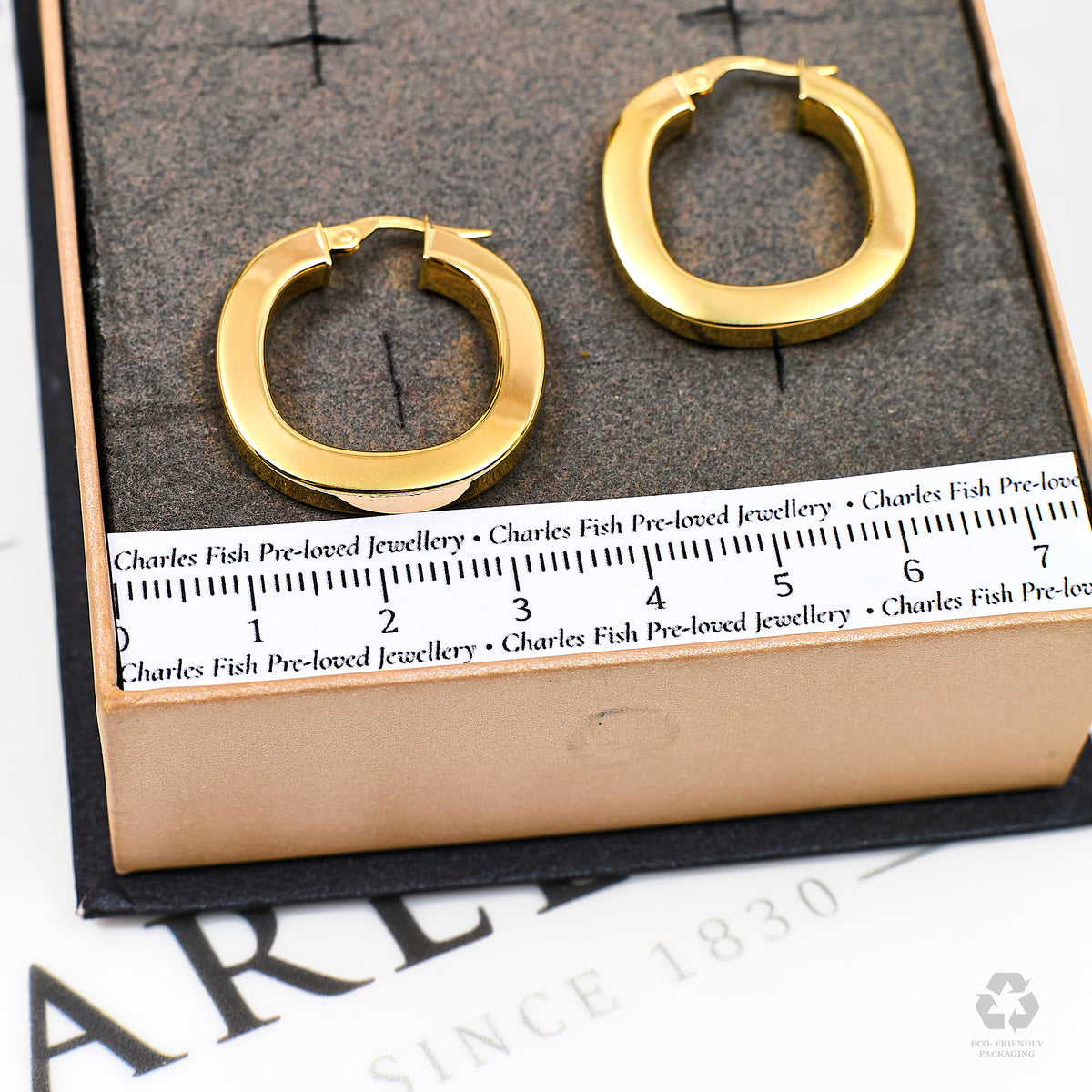 Pre-Owned 9ct Gold Squared Creole Hoop Earrings