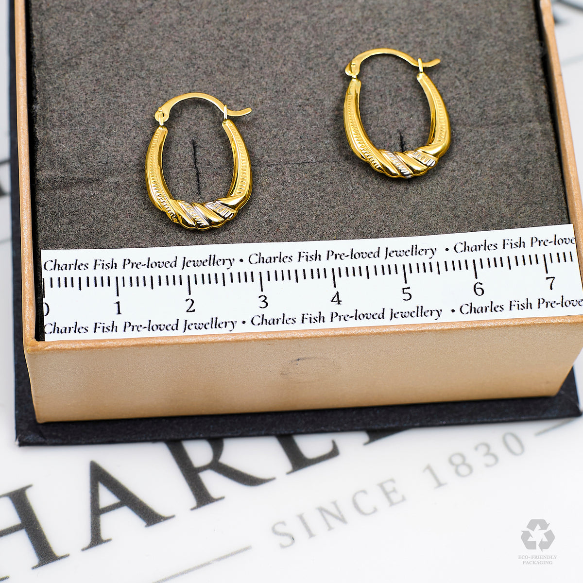 Pre-Owned 9ct 2 Tone Gold Twist Bottom Creole Hoop Earrings