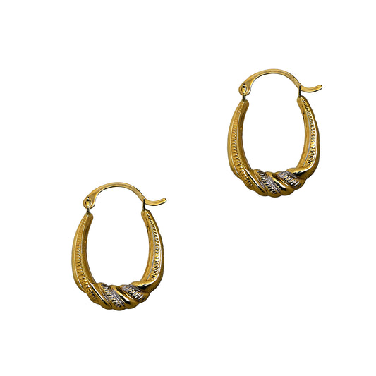 Pre-Owned 9ct 2 Tone Gold Twist Bottom Creole Hoop Earrings