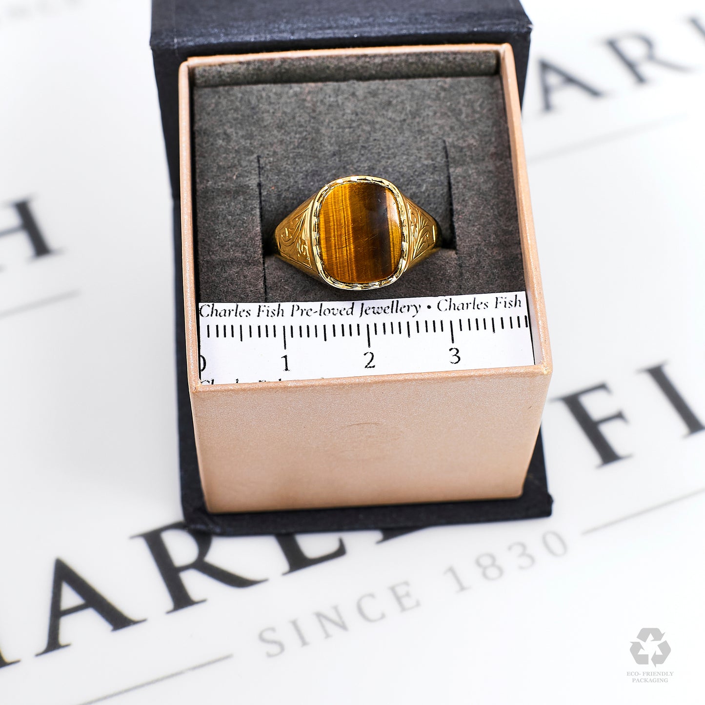 Pre-Owned 9ct Gold Tigers Eye Signet Ring Size Q.5