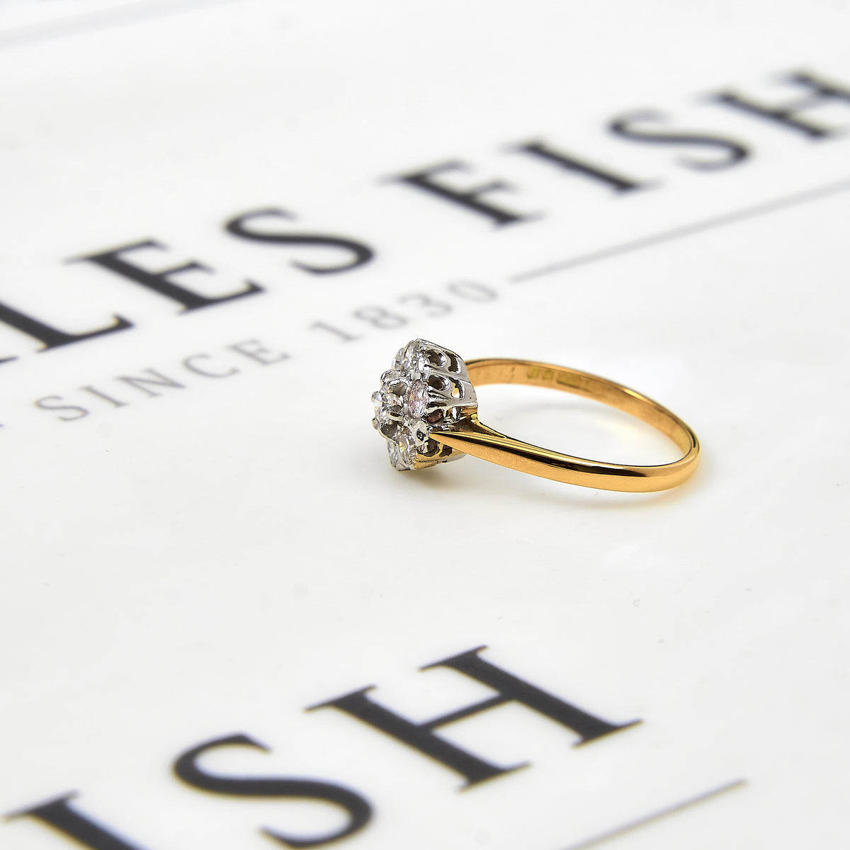 Pre-Owned 18ct Gold 7 Diamond Flower Cluster Ring Size L
