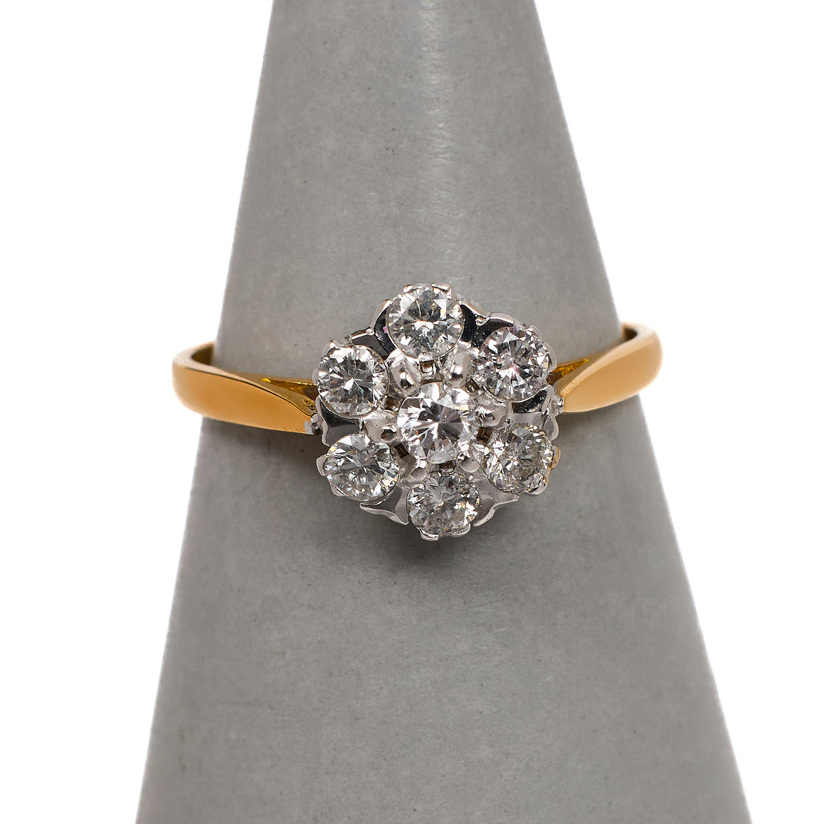 Pre-Owned 18ct Gold 7 Diamond Flower Cluster Ring Size L