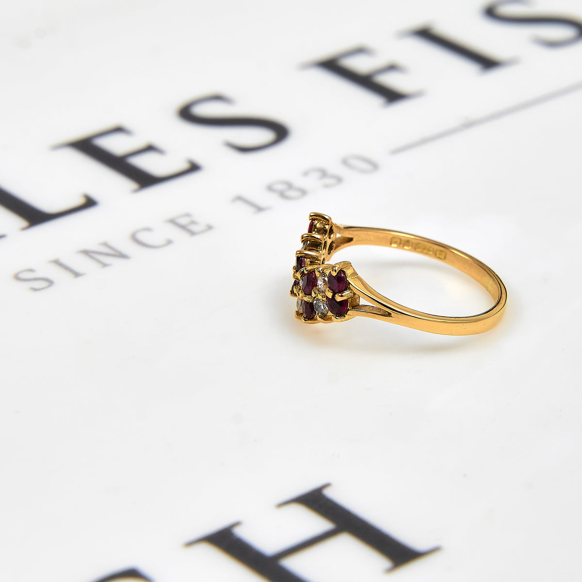 Pre-Owned 18ct Gold Diamond & Ruby Wishbone Ring Size K