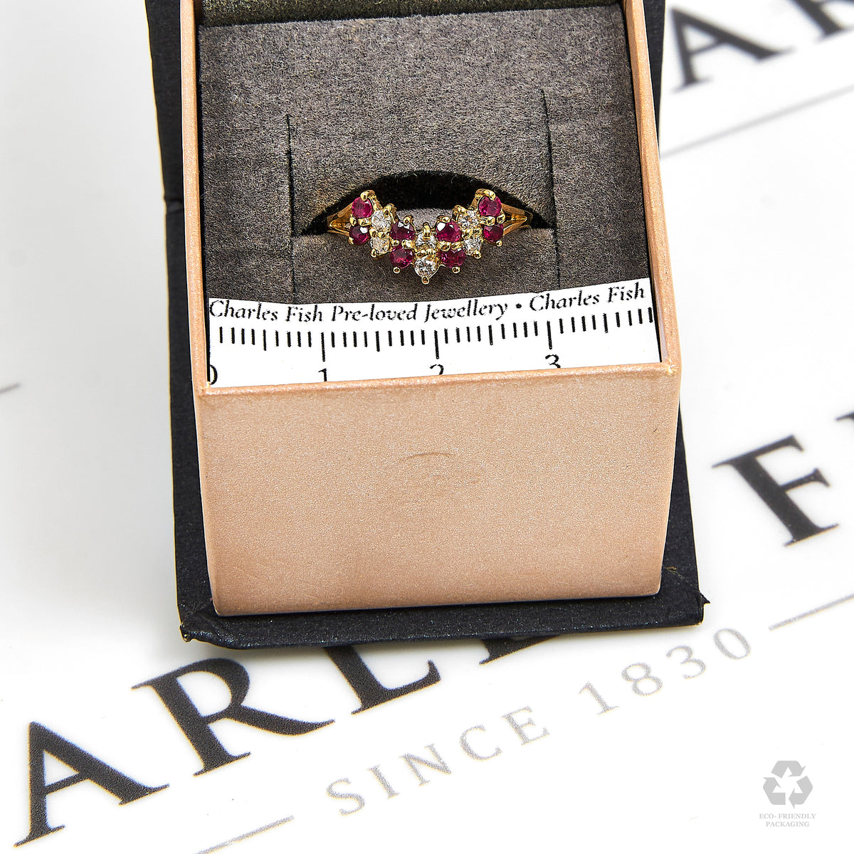 Pre-Owned 18ct Gold Diamond & Ruby Wishbone Ring Size K