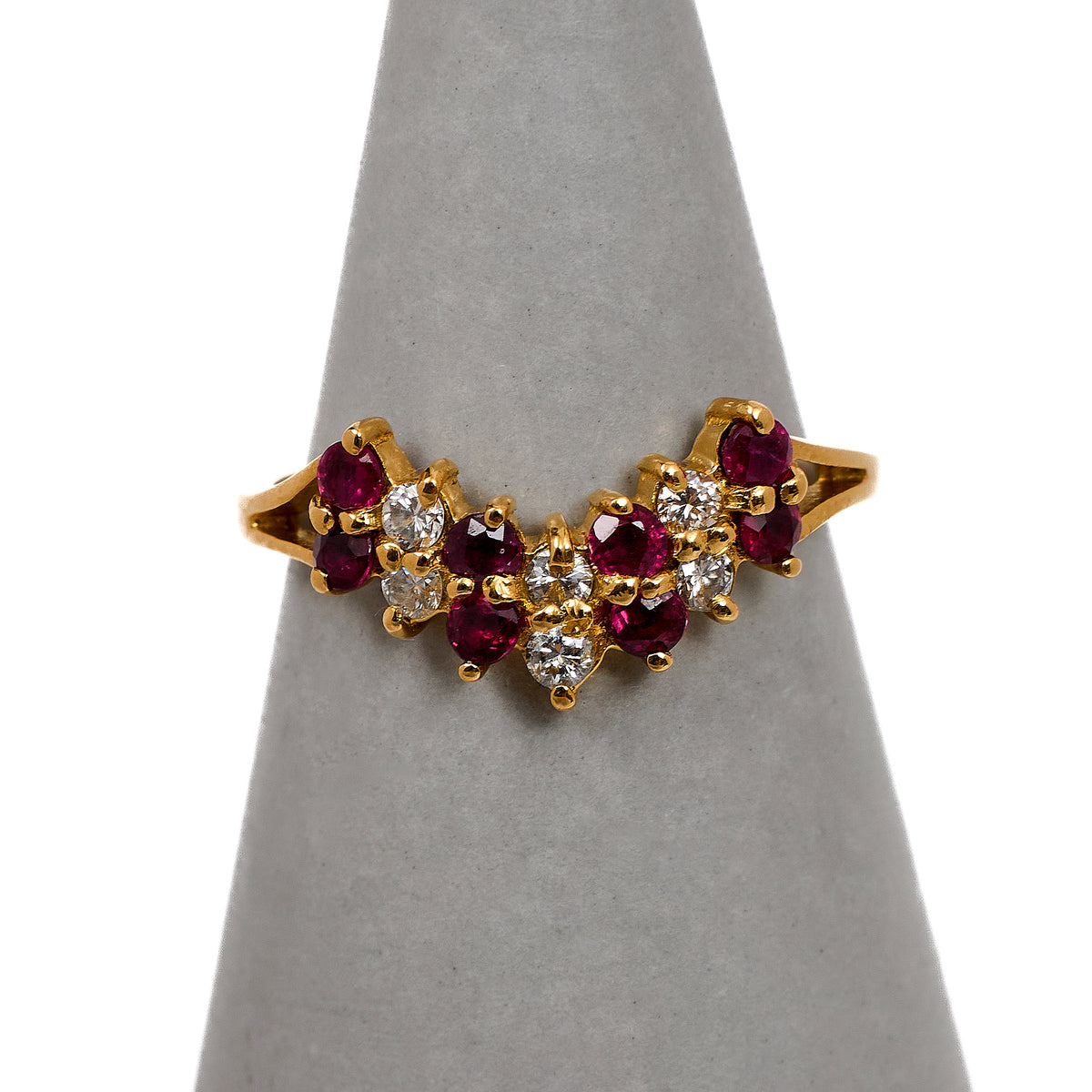 Pre-Owned 18ct Gold Diamond & Ruby Wishbone Ring Size K