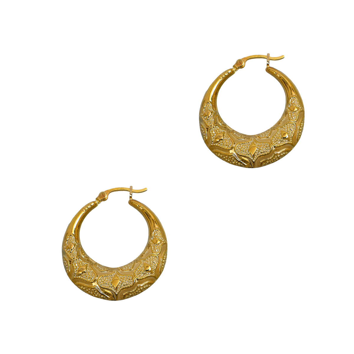 Pre-Owned 9ct Gold Bark Design Creole Hoop Earrings