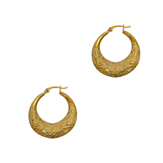 Pre-Owned 9ct Gold Bark Design Creole Hoop Earrings