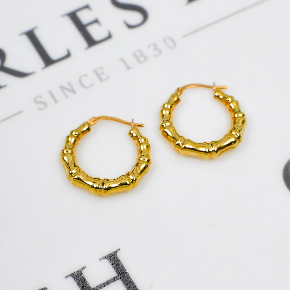 Pre-Owned 9ct Gold Bamboo Creole Hoop Earrings