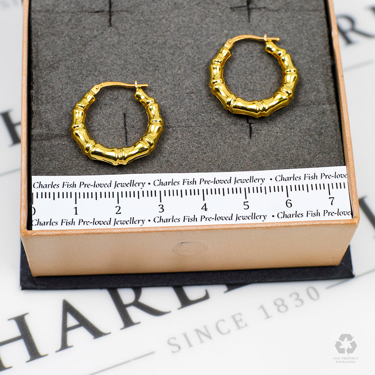 Pre-Owned 9ct Gold Bamboo Creole Hoop Earrings