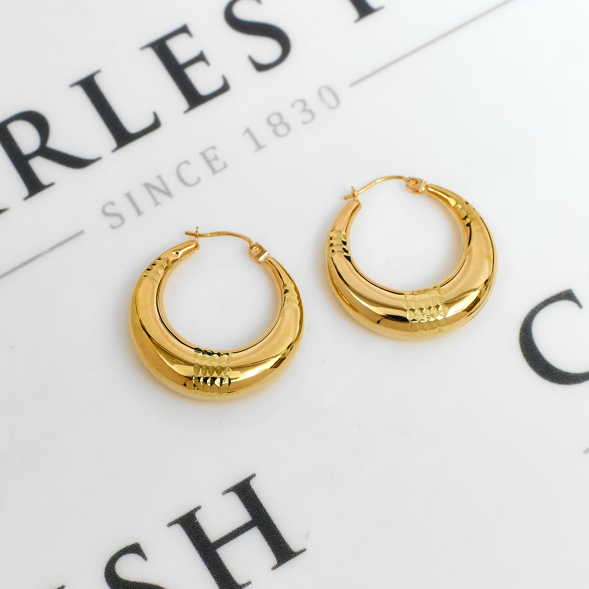 Pre-Owned 9ct Gold Patterned Creole Hoop Earrings