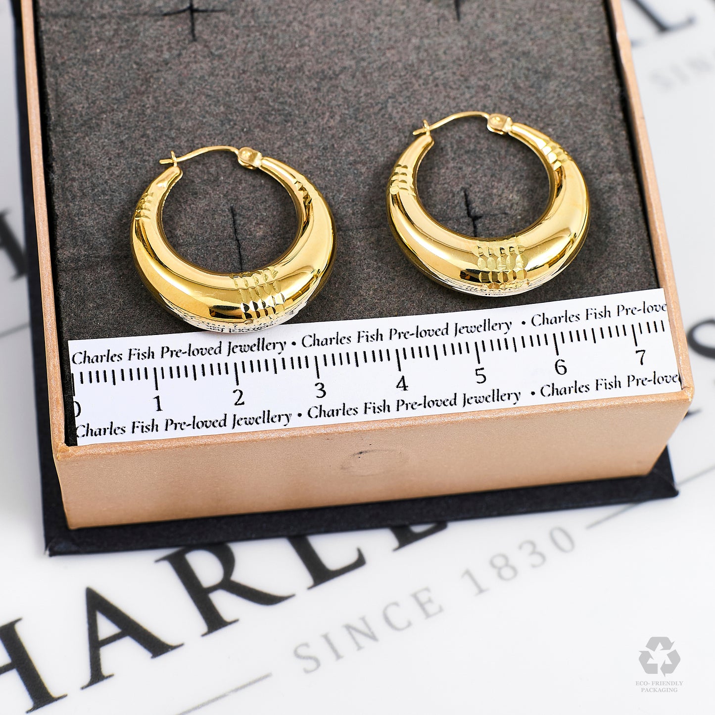 Pre-Owned 9ct Gold Patterned Creole Hoop Earrings