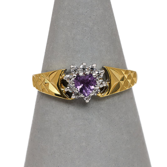 Pre-Owned 9ct Gold Heart Amethyst & CZ Cluster Ring Size O.5