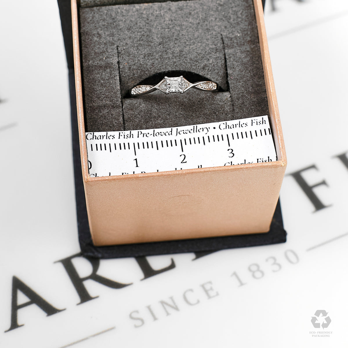 Pre-Owned 9ct White Gold Princess Cut Diamond Ring Size L.5