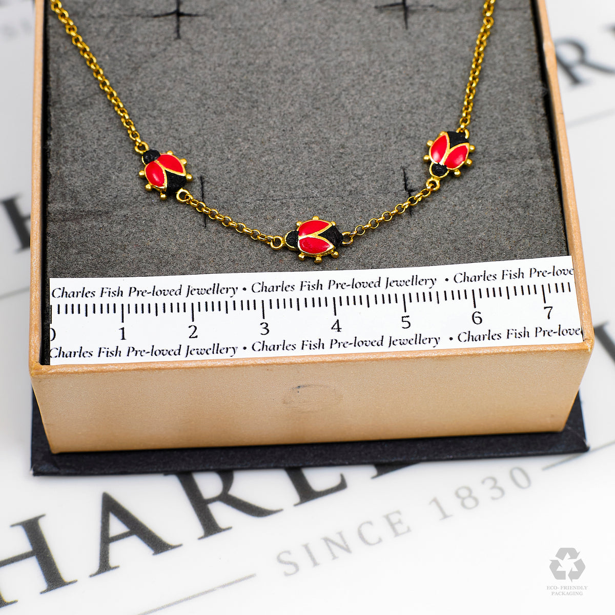Pre-Owned 14ct Gold 3 Enamel Ladybird Bracelet 6 Inch
