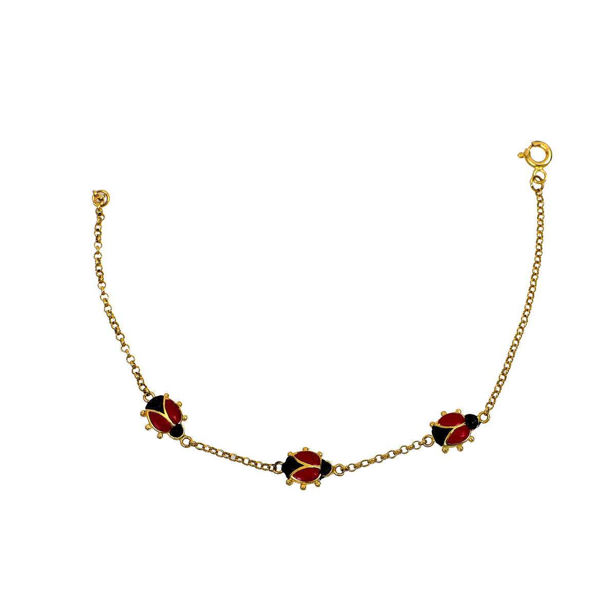 Pre-Owned 14ct Gold 3 Enamel Ladybird Bracelet 6 Inch