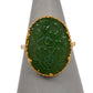 Pre-Owned 9ct Gold Oval Flower Carved Jade Ring Size L.5