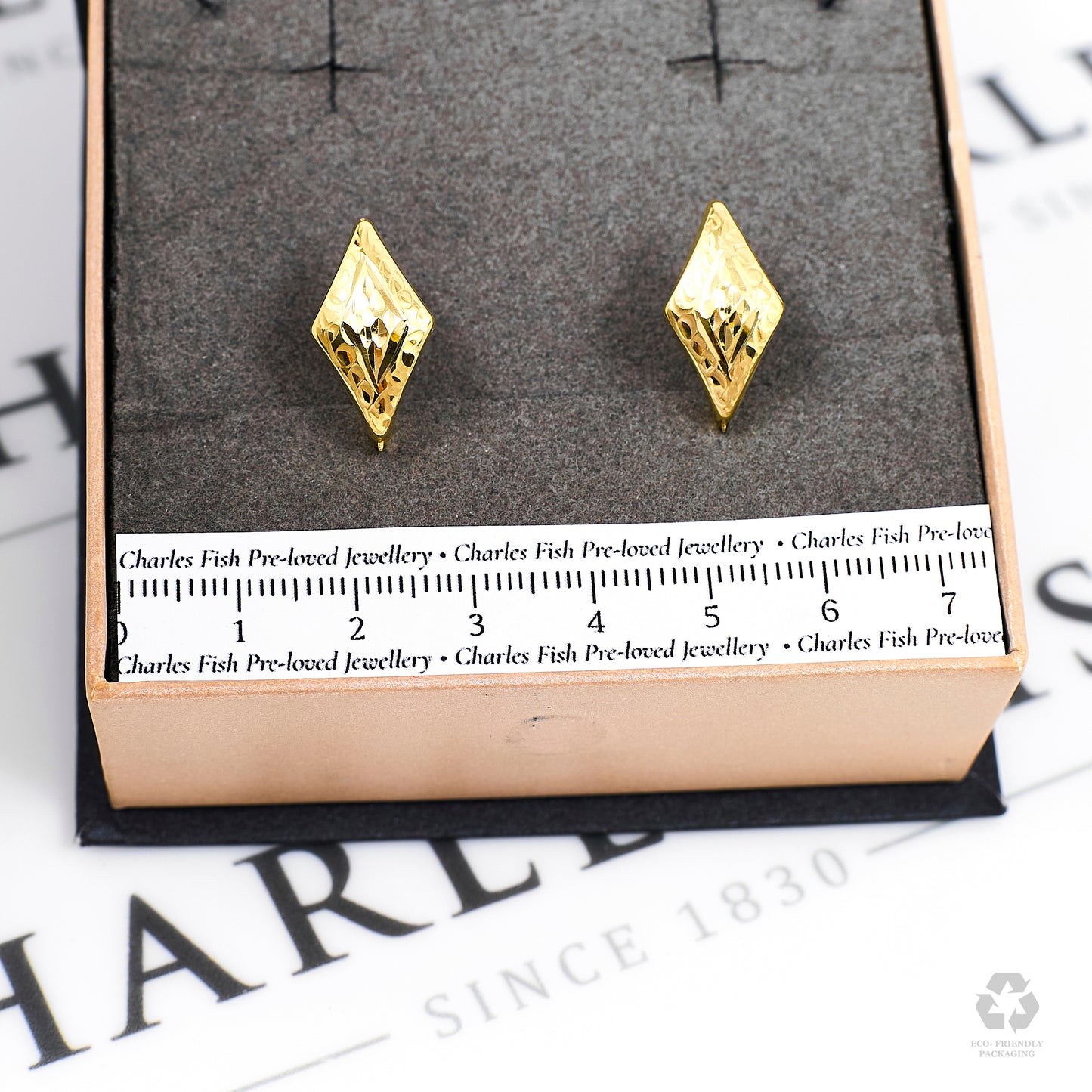 Pre-Owned 14ct Gold Rhombus Shaped Hinged Earrings