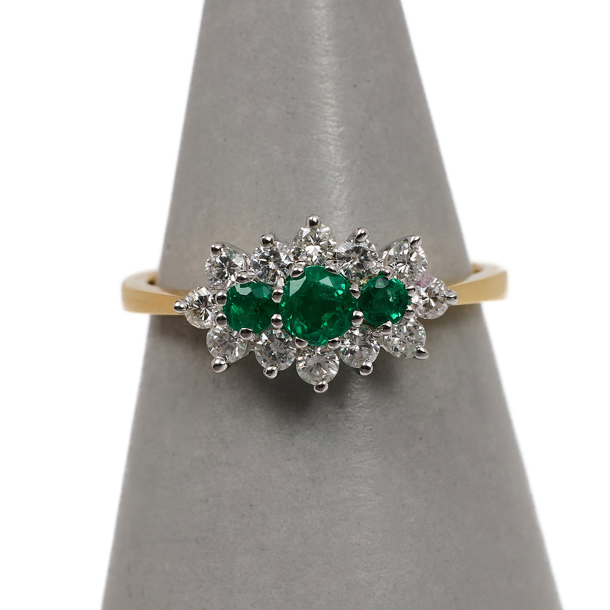 Pre-Owned 18ct Gold Emerald & Diamond Cluster Ring Size K.5