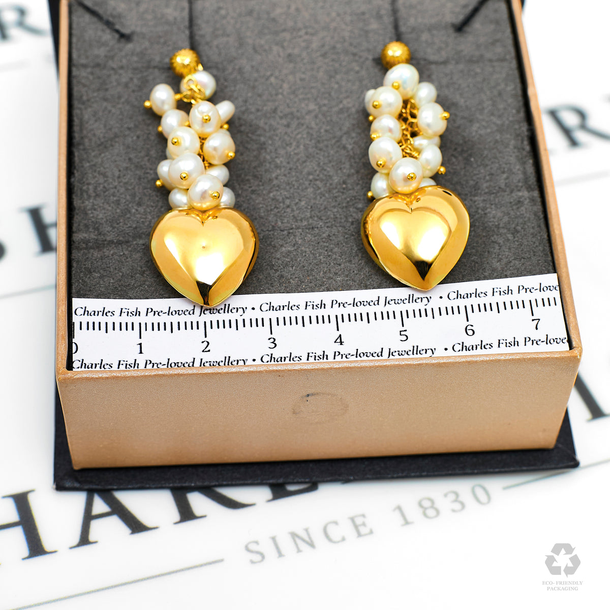 Pre-Owned 18ct Cultured Freshwater Pearl & Heart Earrings