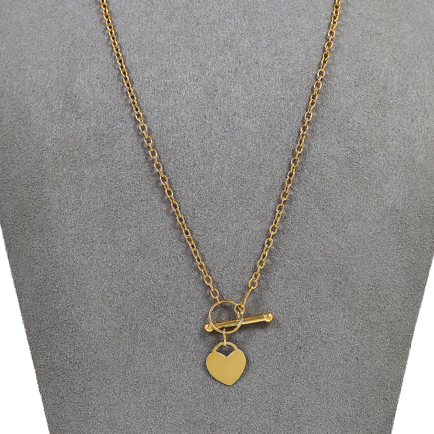 Pre-Owned 9ct Gold Oval Link Necklace Heart Tag & TBar