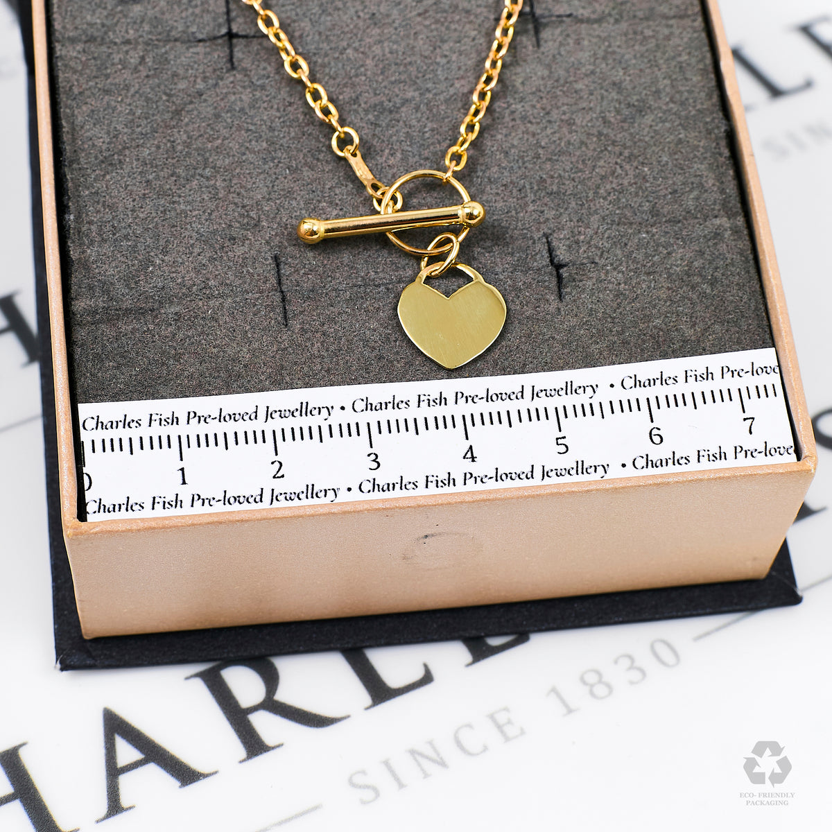 Pre-Owned 9ct Gold Oval Link Necklace Heart Tag & TBar