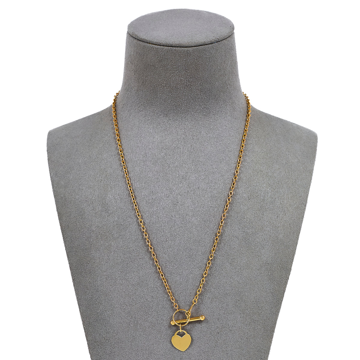 Pre-Owned 9ct Gold Oval Link Necklace Heart Tag & TBar