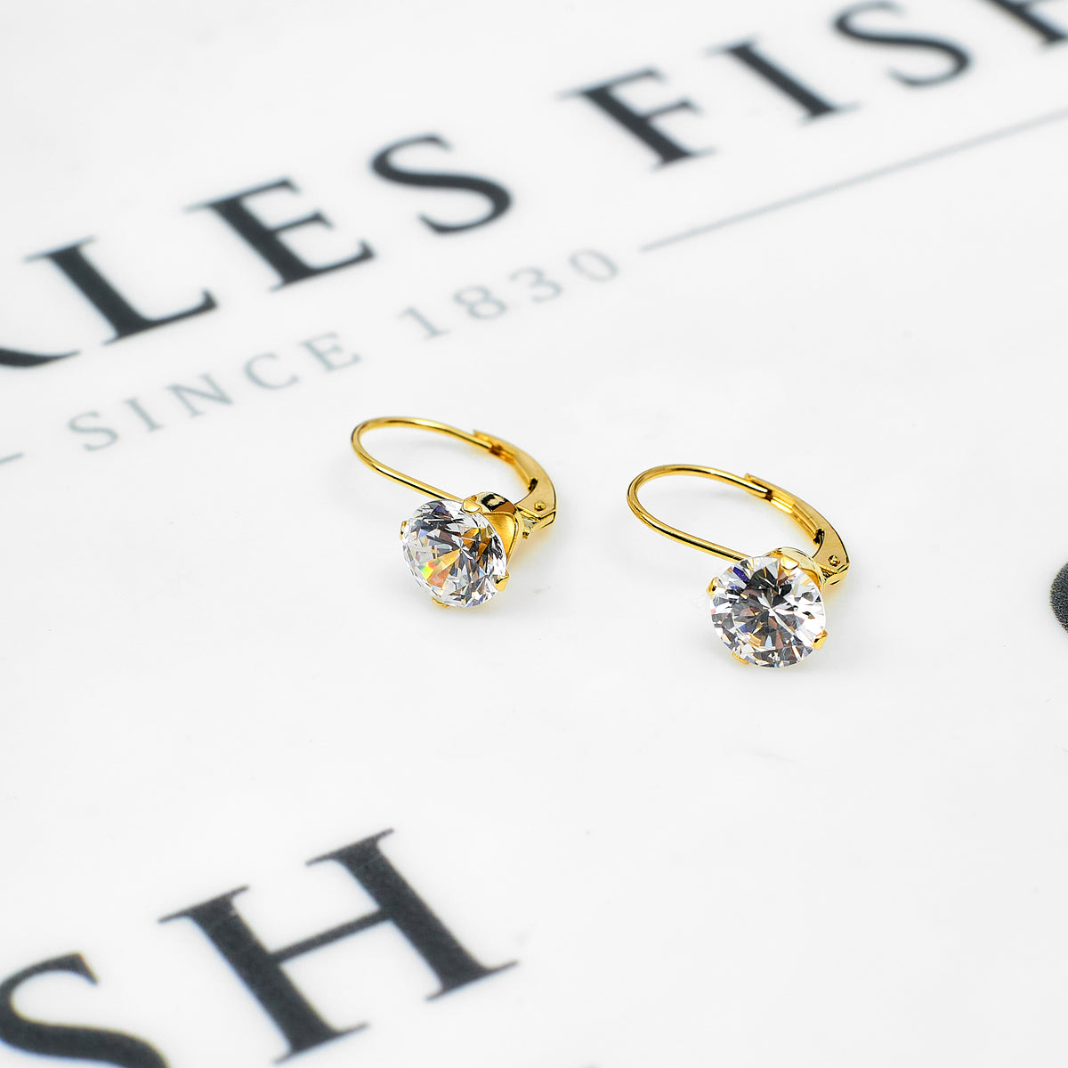 Pre-Owned 14ct Gold CZ Hinged Earrings