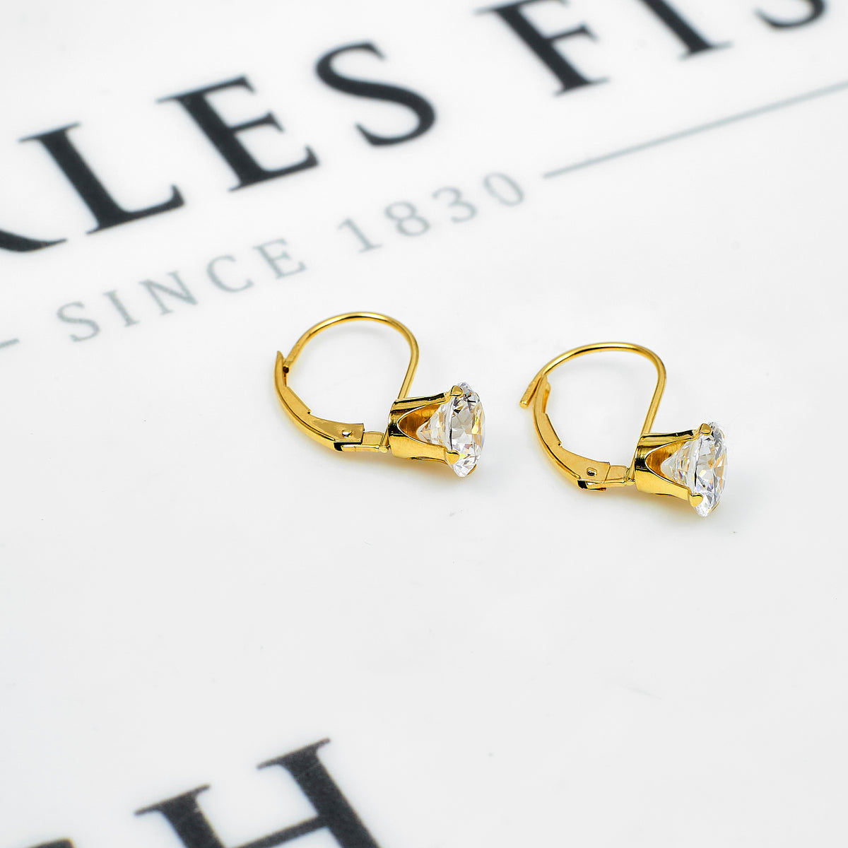 Pre-Owned 14ct Gold CZ Hinged Earrings