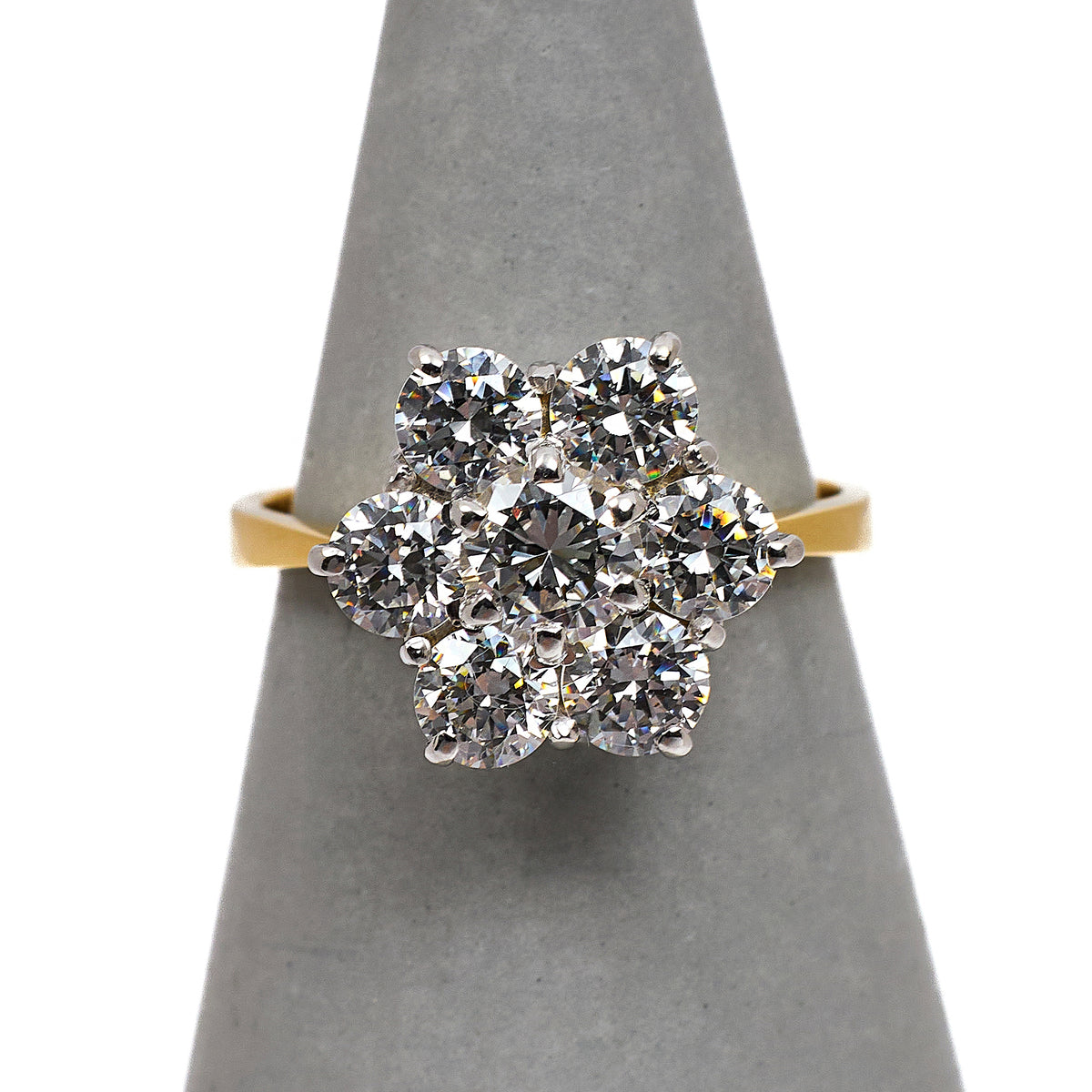 Pre-Owned 9ct Gold CZ Floral Cluster Ring Size M