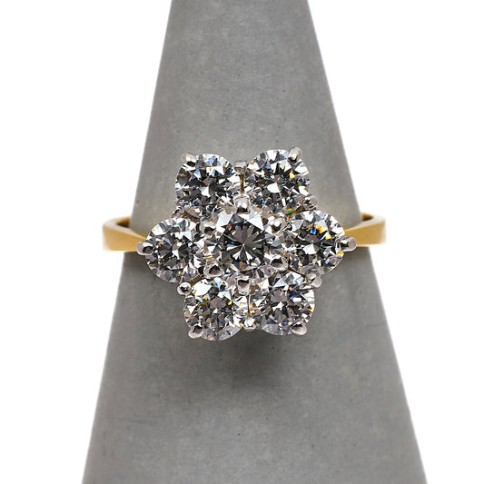Pre-Owned 9ct Gold CZ Floral Cluster Ring Size M