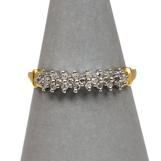 Pre-Owned 9ct Gold 3 Row Diamond Ring Size P