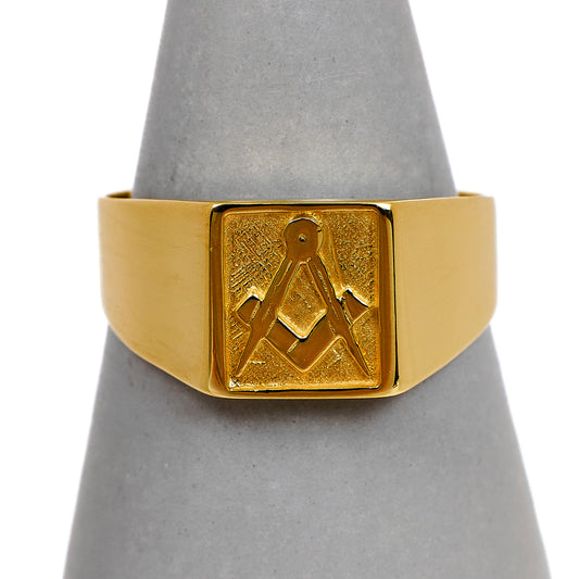 Pre-Owned 9ct Mens Masonic Square & Compass Signet Ring