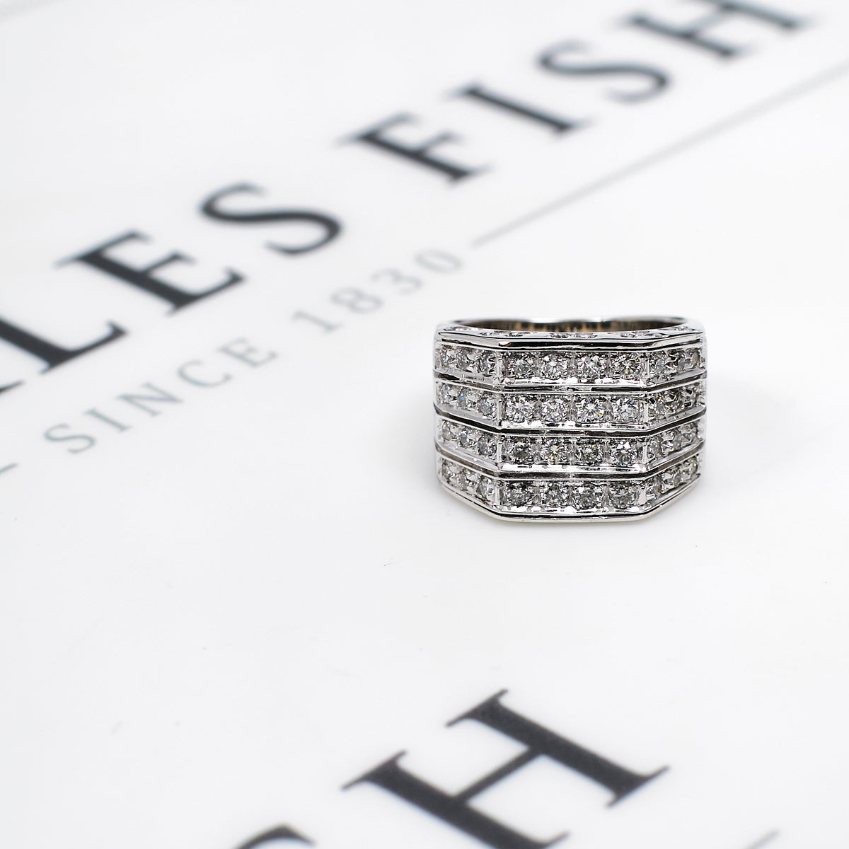 Pre-Owned 18ct White Gold 4 Row Diamond Ring Size J.5
