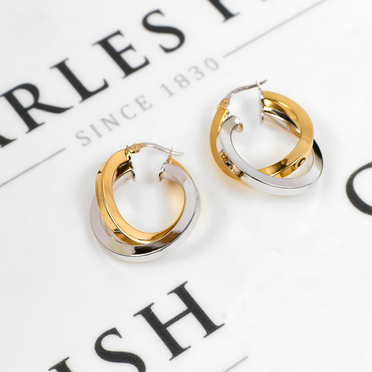 Pre-Owned 9ct Gold 2 Tone Crossover 2 Hoop Creole Earrings