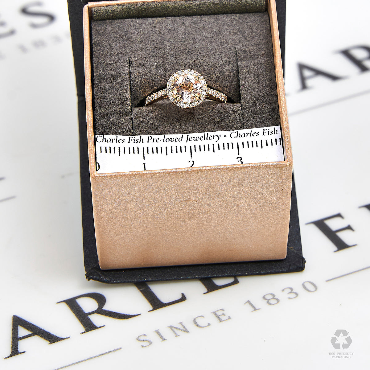 Pre-Owned 14ct Rose Gold Morganite & Diamond Ring Size G.5