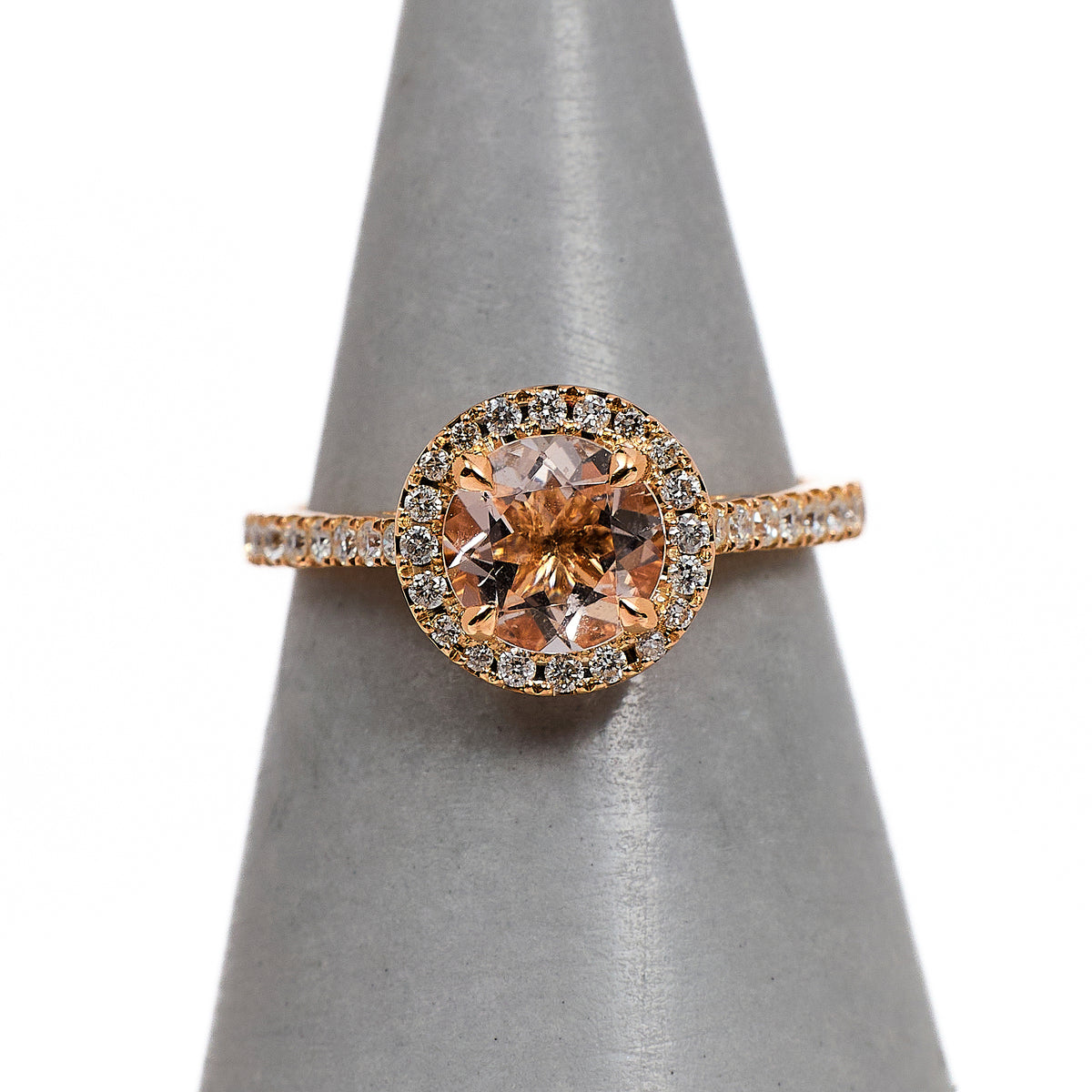 Pre-Owned 14ct Rose Gold Morganite & Diamond Ring Size G.5