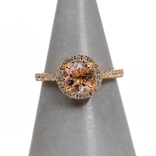 Pre-Owned 14ct Rose Gold Pink Stone & Diamond Ring Size G.5