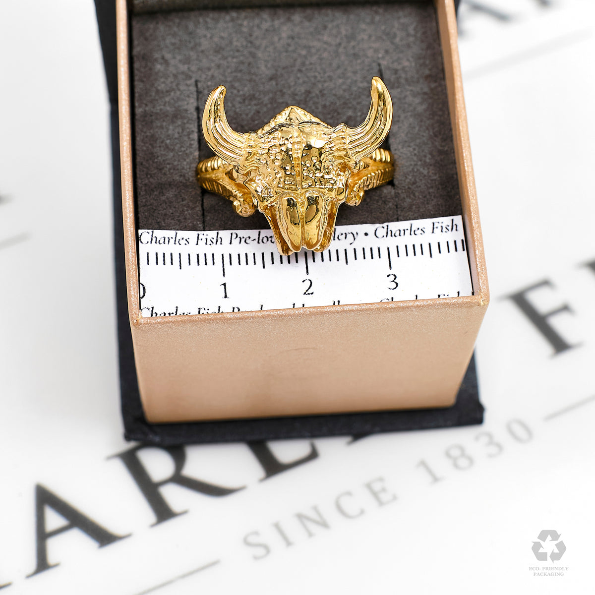Pre-Owned 9ct Gold Mens Bull Head Ring Size W.5