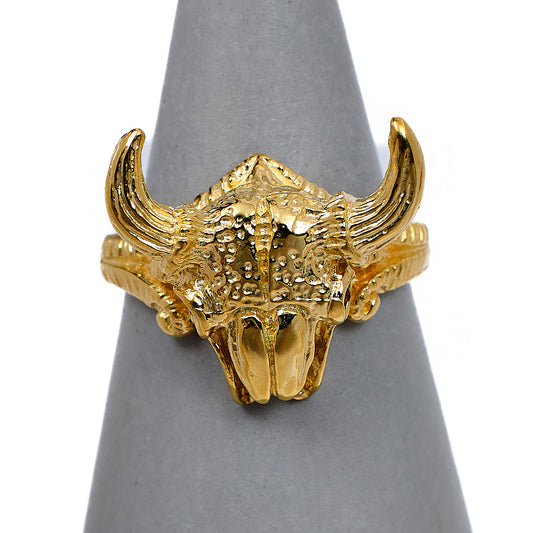 Pre-Owned 9ct Gold Mens Bull Head Ring Size W.5