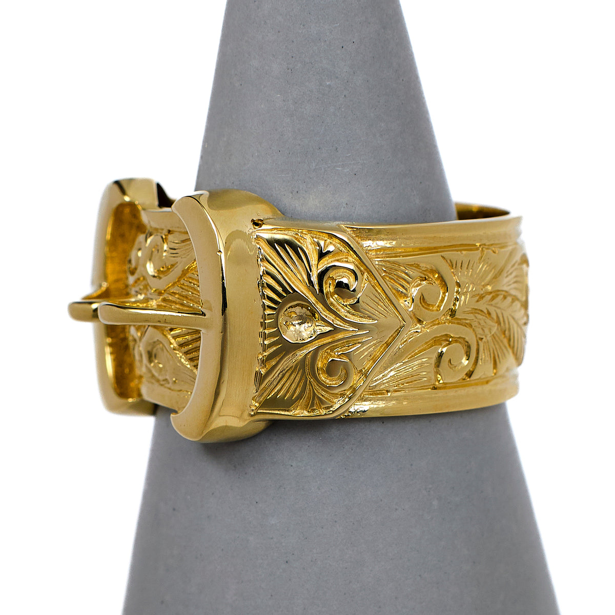 Pre-Owned 9ct Gold Mens Double Buckle Ring Size Y