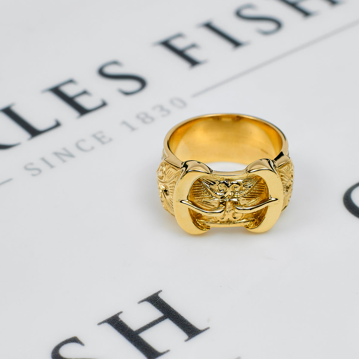 Pre-Owned 9ct Gold Mens Double Buckle Ring Size Y