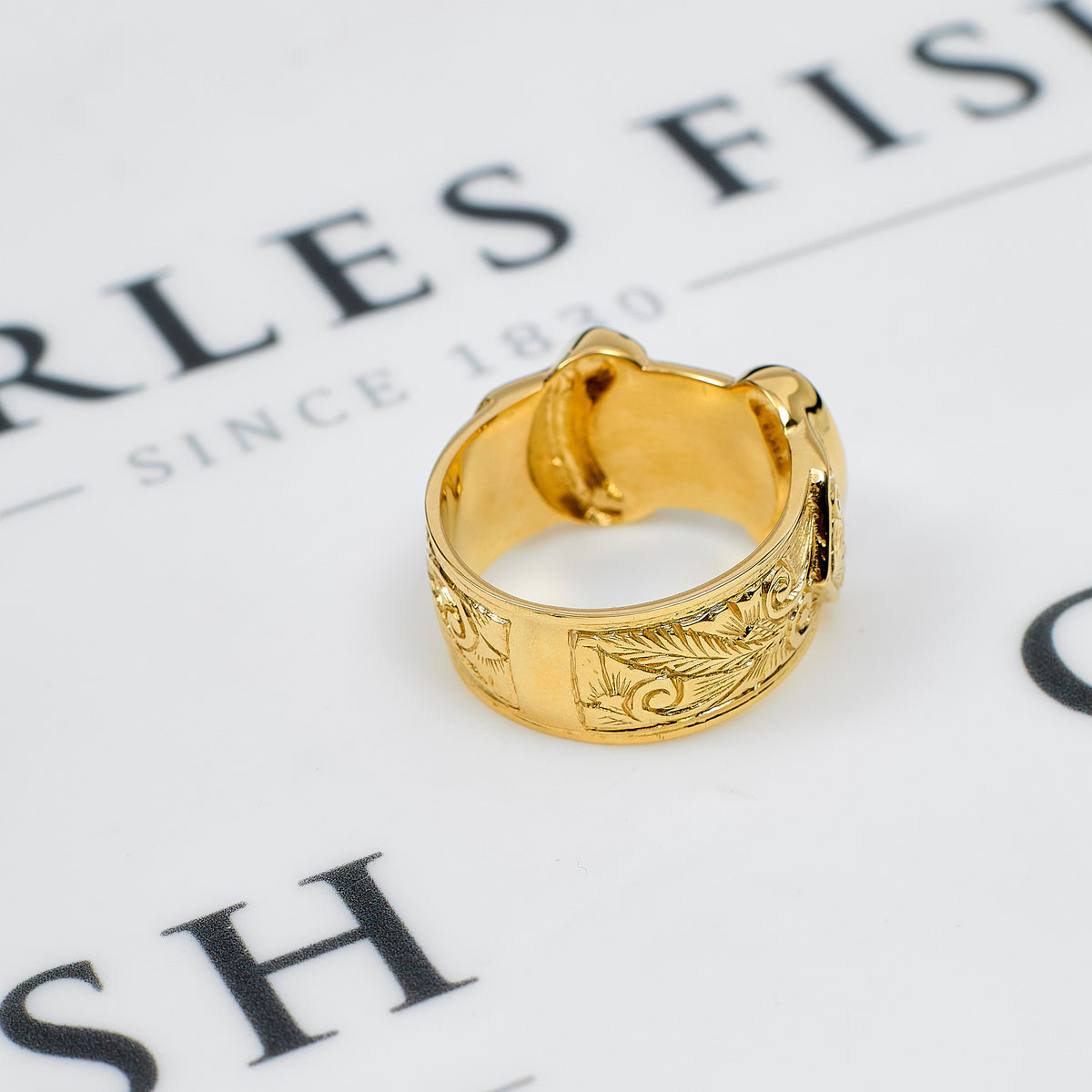 Pre-Owned 9ct Gold Mens Double Buckle Ring Size Y