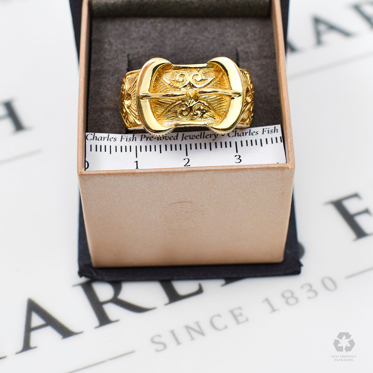 Pre-Owned 9ct Gold Mens Double Buckle Ring Size Y