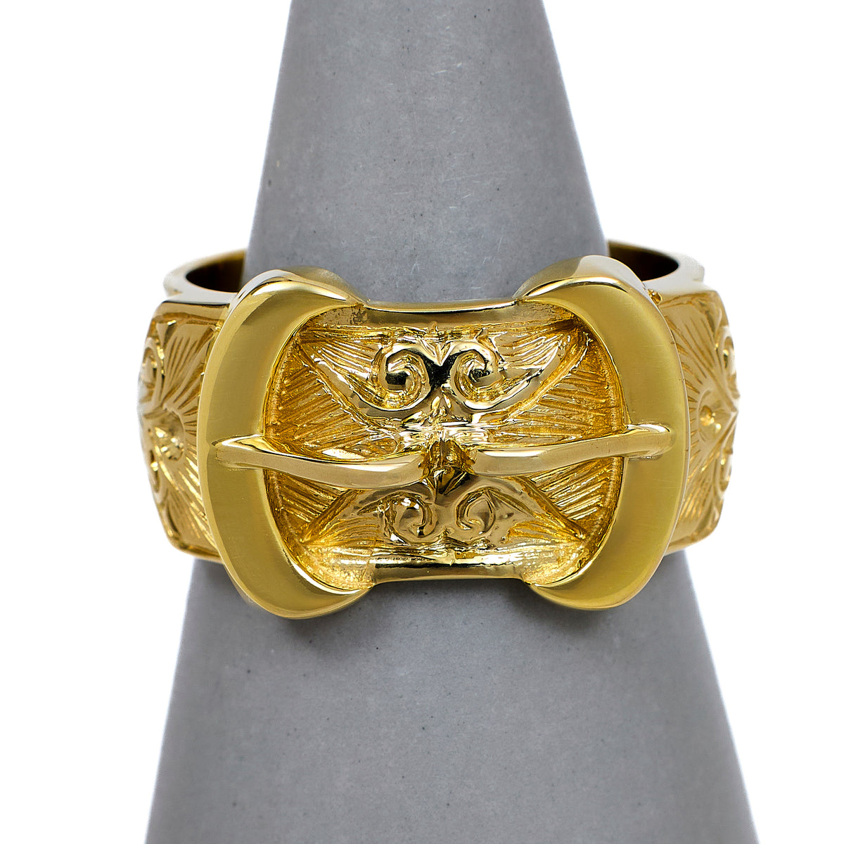 Pre-Owned 9ct Gold Mens Double Buckle Ring Size Y